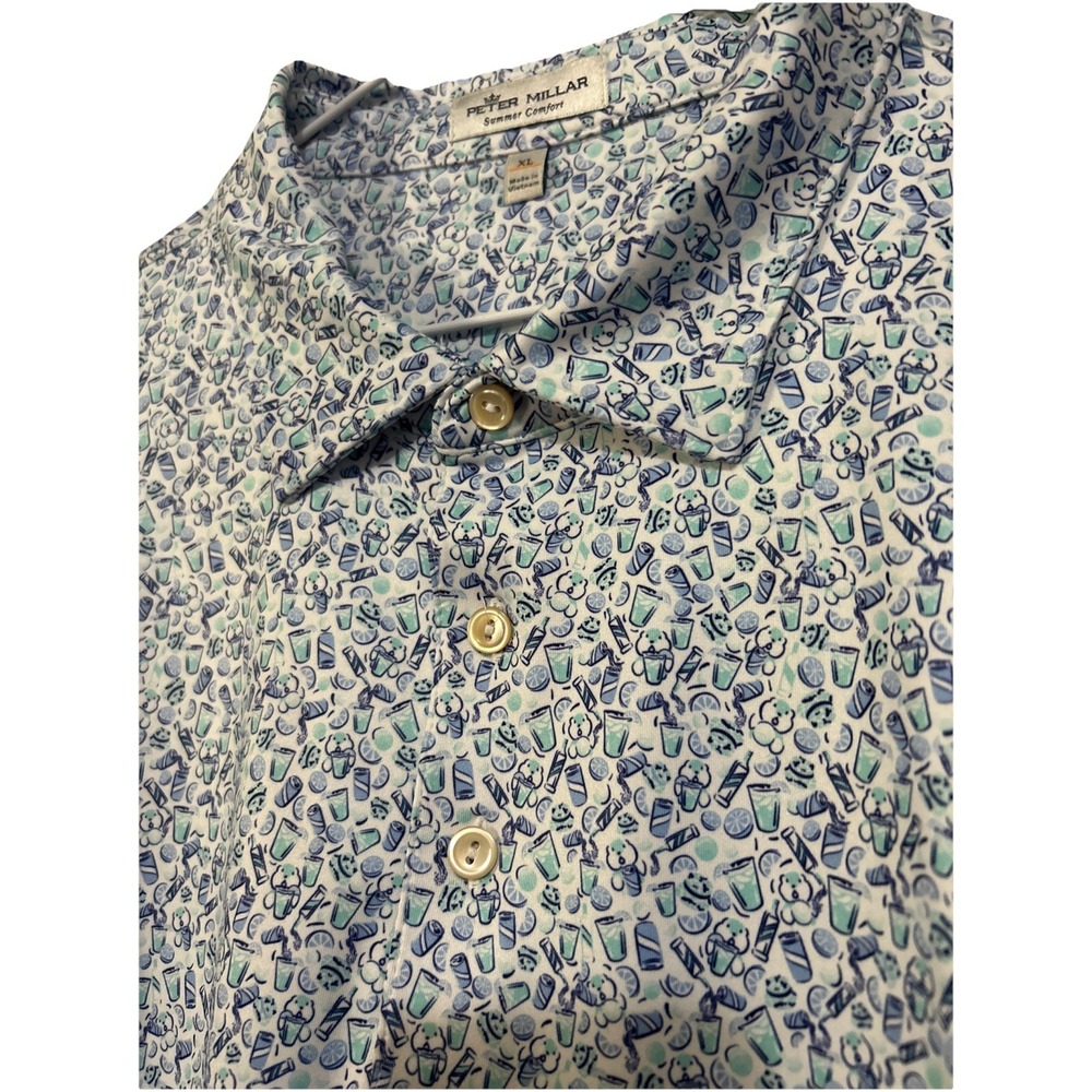 Peter Millar Summer Comfort Men's XL Polo Shirt Geometric All Over Print